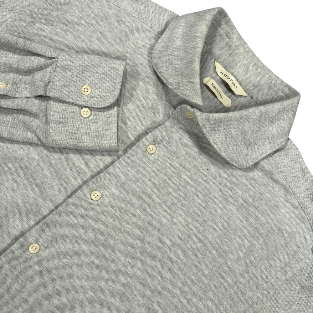 Suitsupply Polo Cardigan Knit Shirt Mens L 42 Gray Extra Slim Fit Long Sleeve